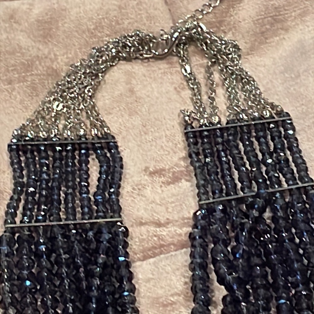 Navy Blue Faceted Beaded Flapper Necklace 20-22”